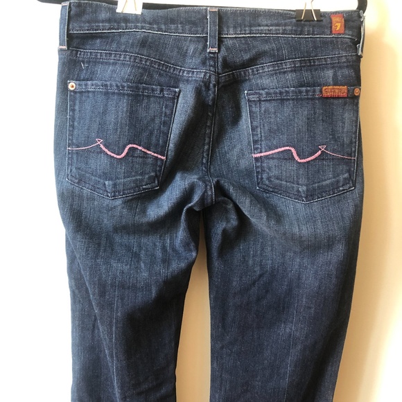 7 FOR ALL MANKIND Bootcut Y2K Pink Stitch Boho Retro Dark Wash Jeans | Size 29 - Picture 9 of 9